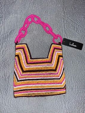 NWT Lulu’s pink and brown striped bag